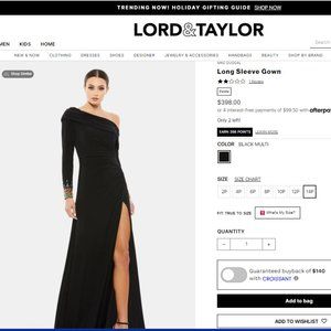 MAC DUGGAL Long sleeve asymmetrical, drop sleeve long sleeve black gown.  Size 4